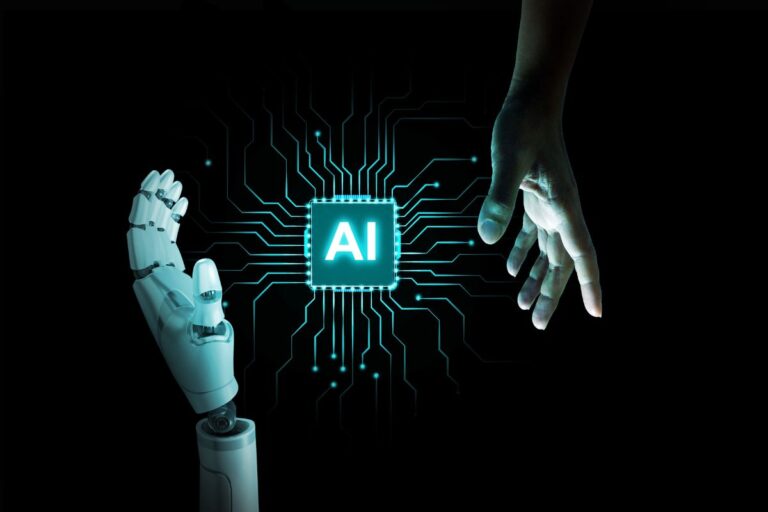 Ai hand and a human hand