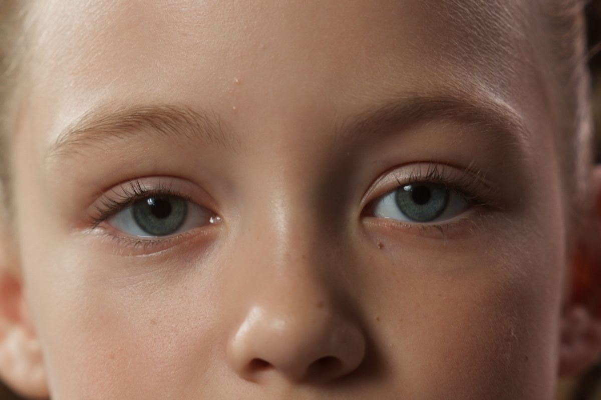 Cropped close up of child's serious face