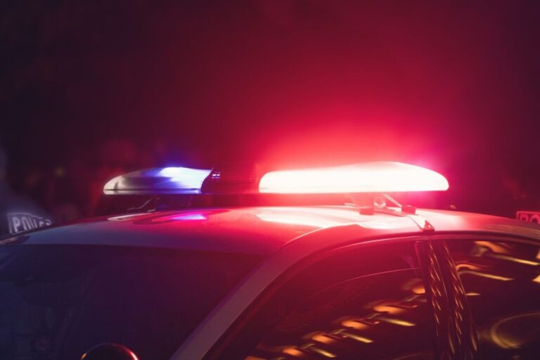 Police car lights in the dark