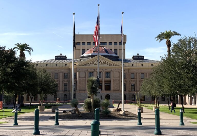 The Arizona State Capitol building in Phoenix with its copper dome on a sunny day