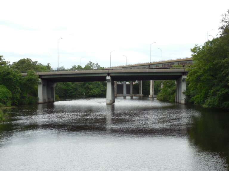 The I-90 and I-95 connector bridge over the Charles River in Newton, Massachusetts