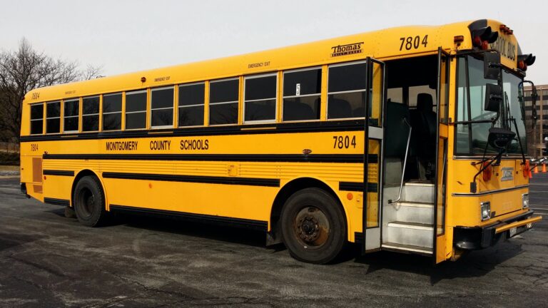 Side view of a yellow school bus