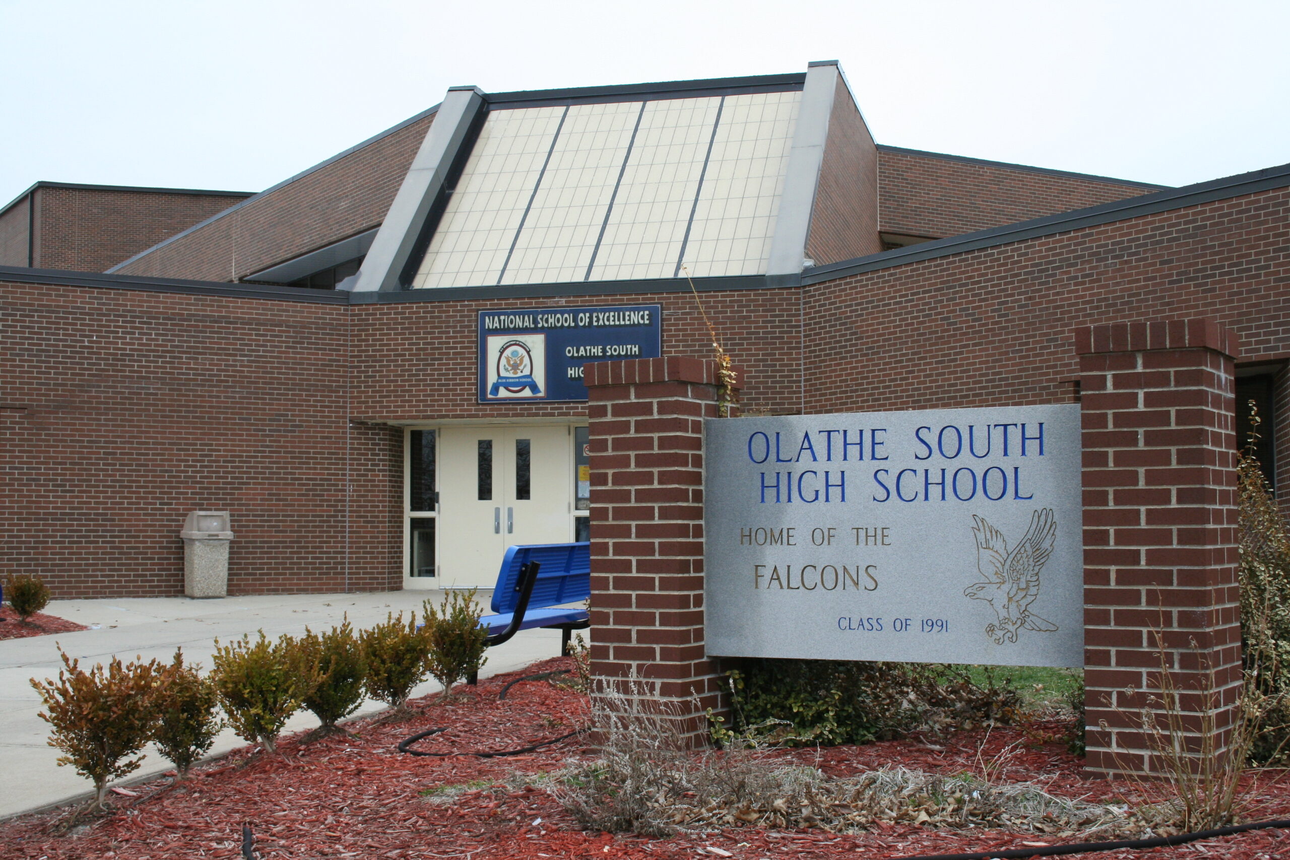 Exterior of Olathe South High School in Olathe, Kansas, where the district held its Sept. 22 public hearing on school closures