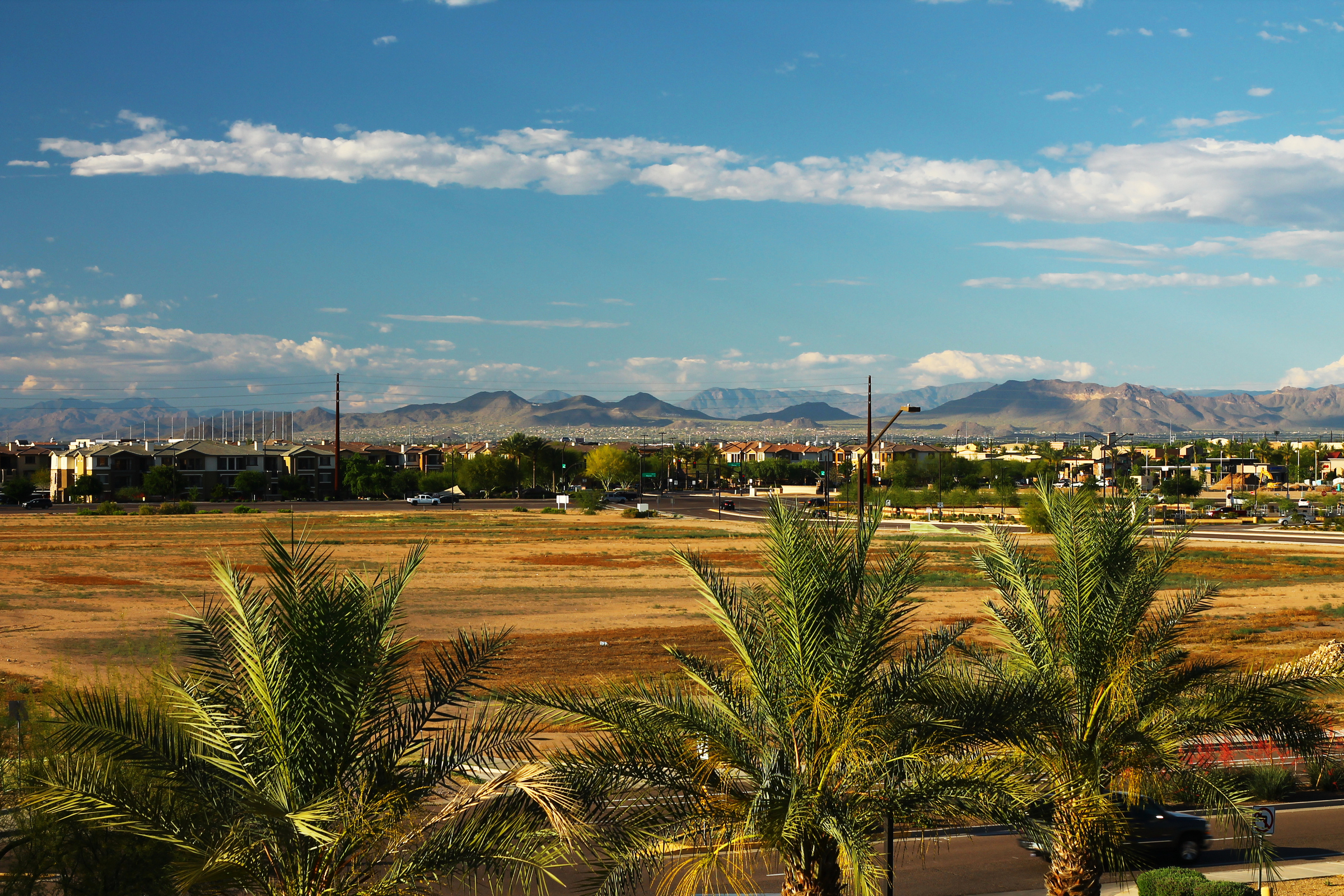 A street in Gilbert, Arizona, on a sunny afternoon